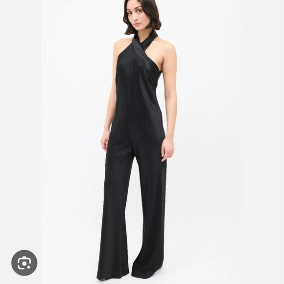 Galvan London ‘Pandora’ Black Satin Bias Cut Jumpsuit - Picture 1 of 5